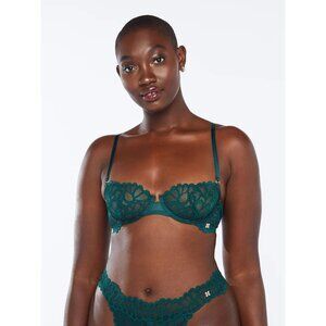 SAVAGE x FENTY Not Sorry Underworld Green Lace Unlined Balconette Bra, Size 32B